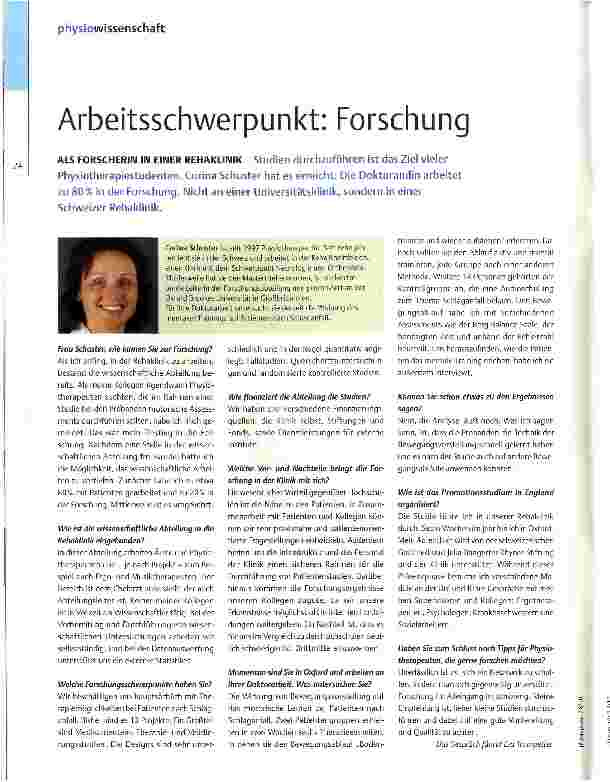 Vorschauseite 1: Arbeitsschwerpunkt: Forschung