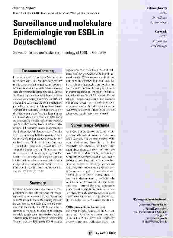 Vorschauseite 1: Surveillance und molekulare Epidemiologie von ESBL in Deutschland