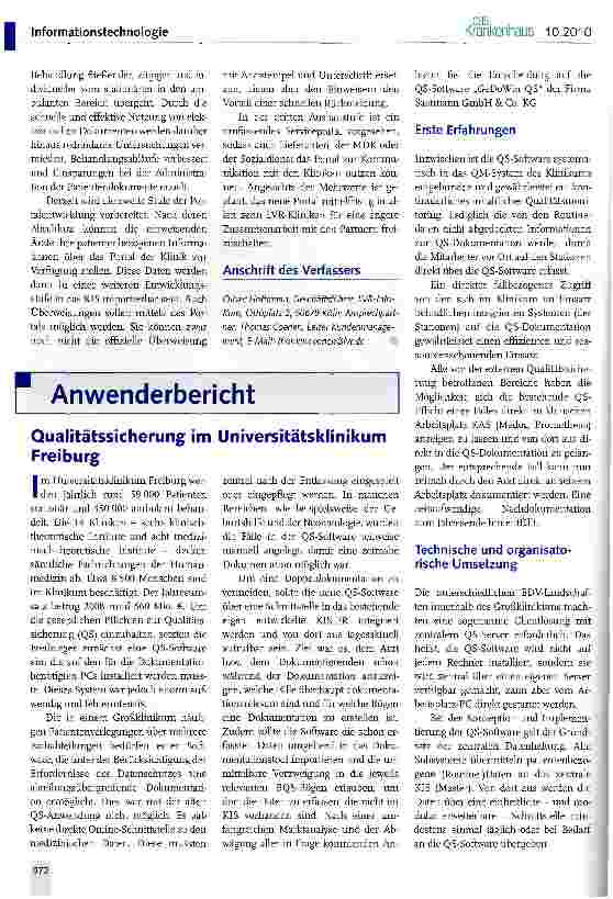Vorschauseite 1: Qualitätssicherung im Universitätsklinikum Freiburg