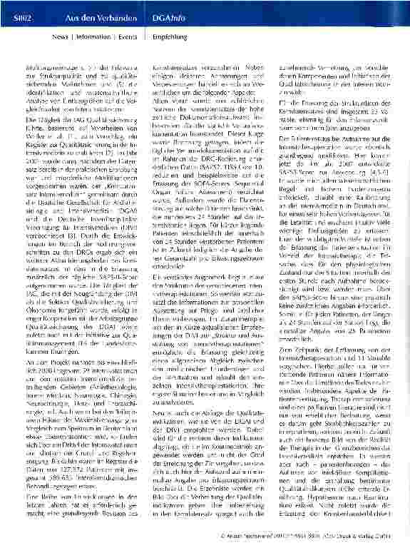 Vorschauseite 2: Kerndatensatz Intensivmedizin 2010 der DIVI und DGAI