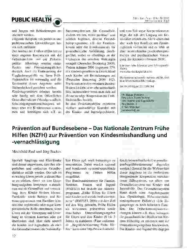 Vorschauseite 1: Prävention auf Bundesebene - Das Nationale Zentrum Frühe Hilfen (NZFH) zur Prävention von Kindesmisshandlung und -Vernachlässigung