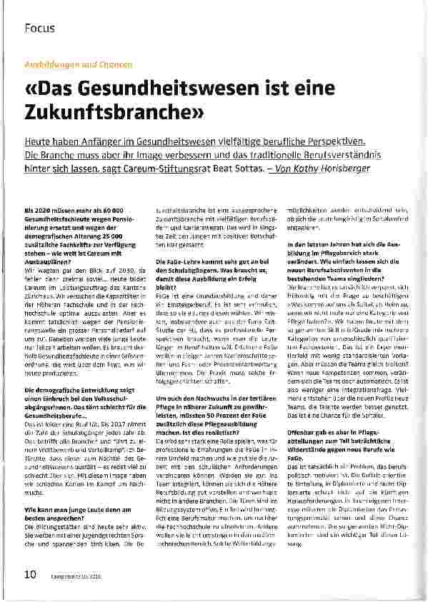 Vorschauseite 1: «Das Gesundheitswesen ist eine Zukunftsbranche»