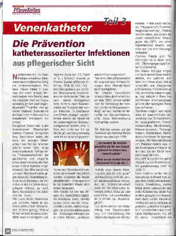 Vorschauseite 1: Die Prävention katheterassoziierter Infektionen aus pflegerischer Sicht Venenkatheter Teil 3