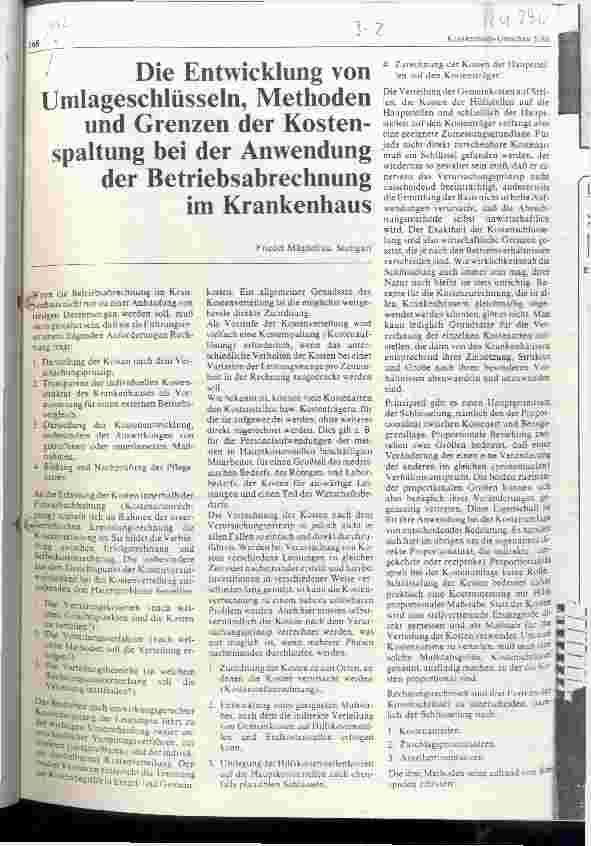 Vorschauseite 1: Die Entwicklung von Umlageschlüsseln, Methoden und Grenzen der Kostenspaltung bei der Anwendung der Betriebsabrechnung im Krankenhaus