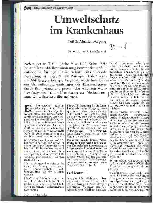 Vorschauseite 1: Umweltschutz im Krankenhaus Teil 2: Abfallentsorgung