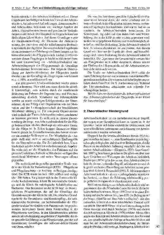 Vorschauseite 2: Fortund Weiterbildung als wichtiger Indikator der Arbeitszufriedenheit in der Pflege Resultate einer quantitativen Studie