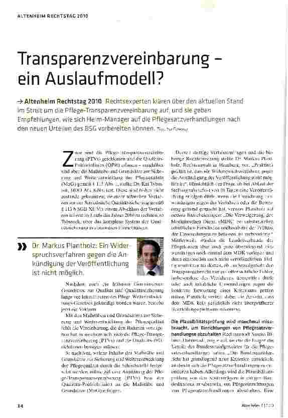 Vorschauseite 1: Transparenzvereinbarung -ein Auslaufmodell?