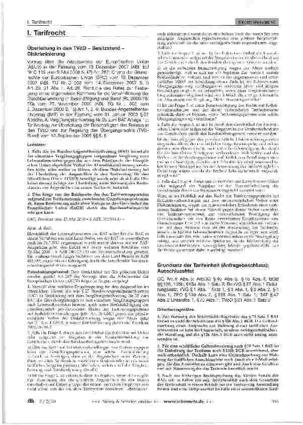 Vorschauseite 1: Grundsatz der Tarifeinheit (Anfragebeschluss); Ausschlussfrist