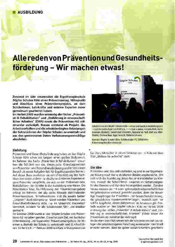 Vorschauseite 1: Alle reden von Prävention und Gesundheitsförderung - Wir machen etwas!