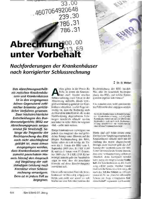 Vorschauseite 1: Abrechnunq unter Vorbehalt