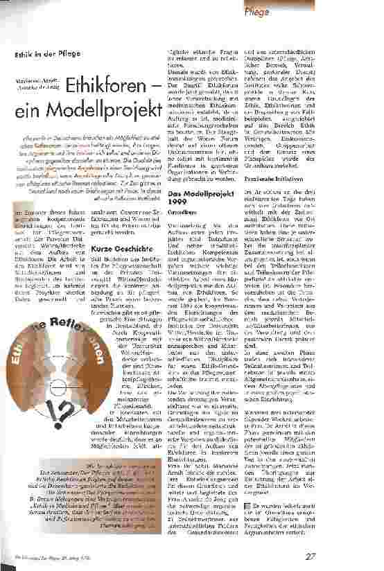 Vorschauseite 1: Ethikforen - ein Modellprojekt Ethik in der Pflege