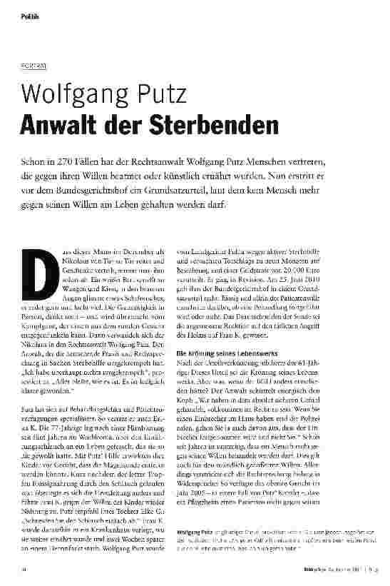 Vorschauseite 1: Wolfgang Putz Anwalt der Sterbenden