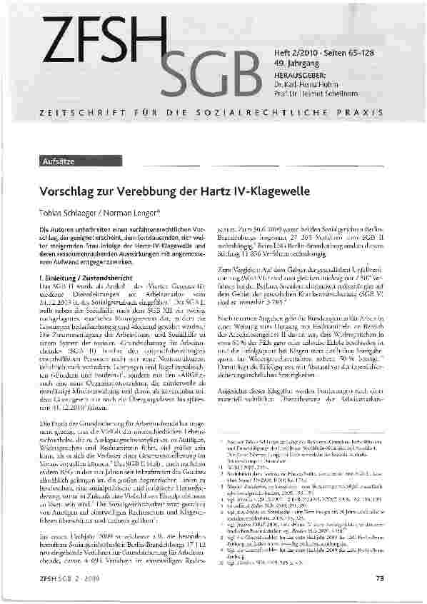 Vorschauseite 1: Vorschlag zur Verebbung der Hartz IV-Klagewelle