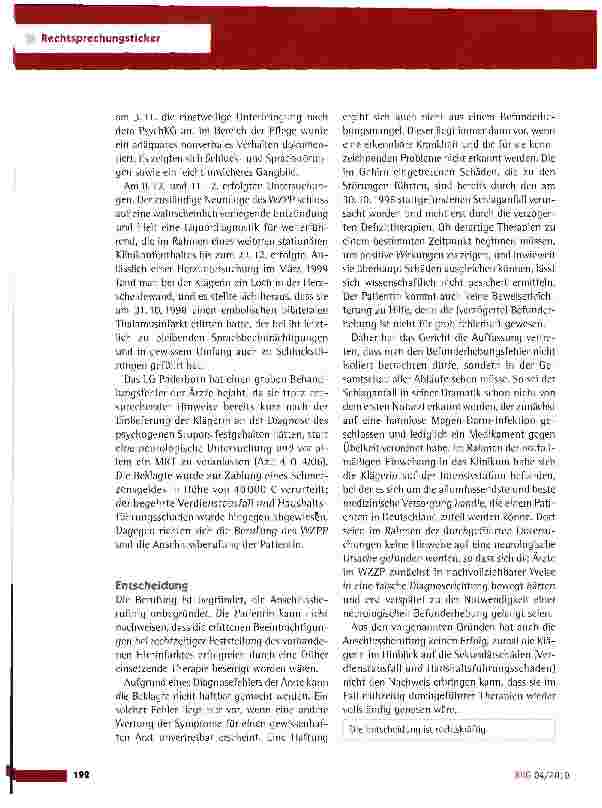 Vorschauseite 2: Schadensersatz wegen eines Diagnosefehlers