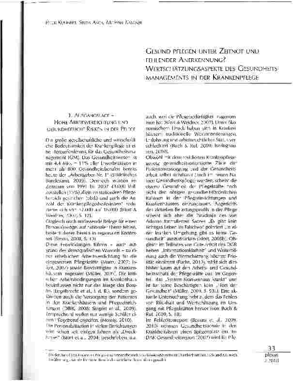 Vorschauseite 1: GESUND PFLEGEN UNTER ZEITNOT UND FEHLENDER ANERKENNUNG? WERTSCHÄTZUNGSASPEKTE DES GESUNDHEITSMANAGEMENTS IN DER KRANKENPFLEGE