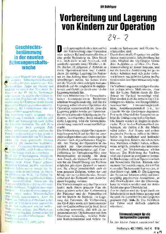 Vorschauseite 1: Vorbereitung und Lagerung von Kindern zur Operation