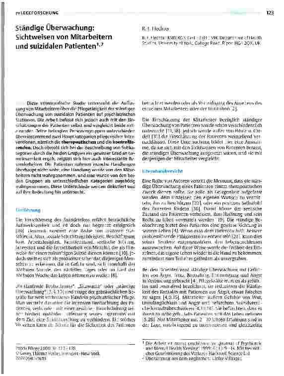 Vorschauseite 1: Ständige Überwachung: Sichtweisen von Mitarbeitern und suizidalen Patienten