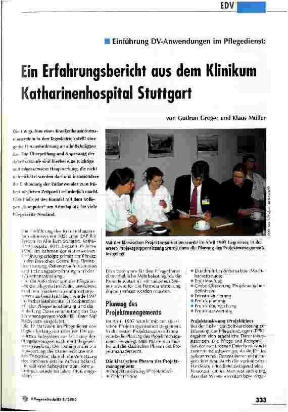 Vorschauseite 1: Ein Erfahrungsbericht aus dem Klinikum Katharinenhospital Stuttgart Einführung DV-Anwendungen im Pflegedienst