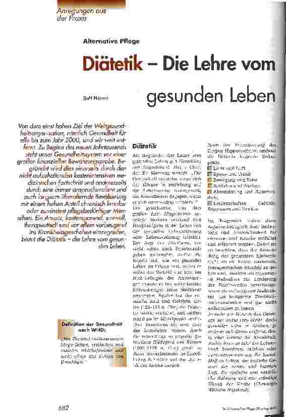Vorschauseite 1: Diätik - Die Lehre vom gesunden Leben Anregungen aus der Praxis