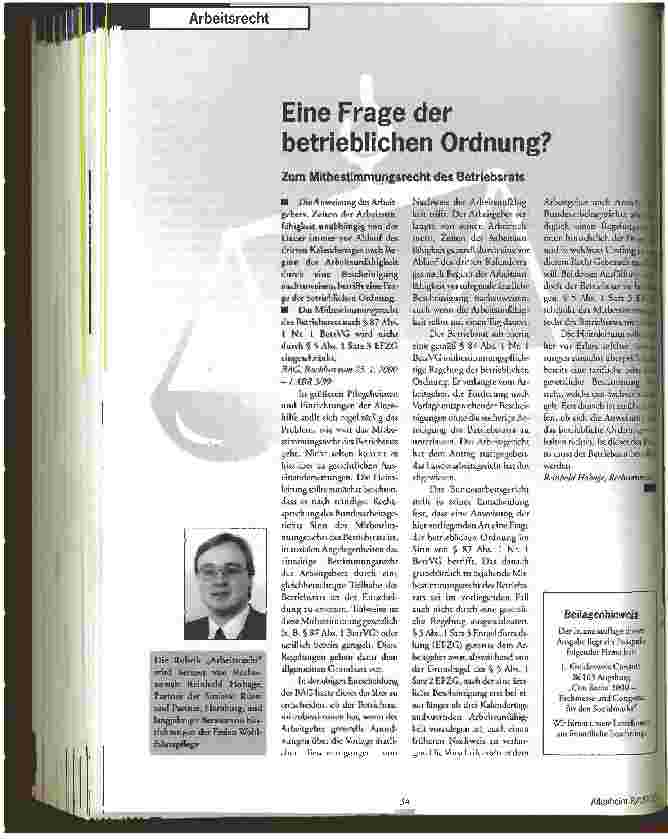 Vorschauseite 1: Eine Frage der betrieblichen Ordnung? Zum Mitbestimmungsrecht des Betriebsrats