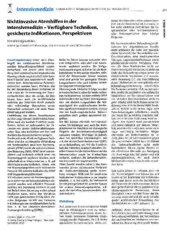 Vorschauseite 1: Nichtinvasive Atemhilfen in der Intensivmedizin - Verfügbare Techniken, gesicherte Indikationen, Perspektiven