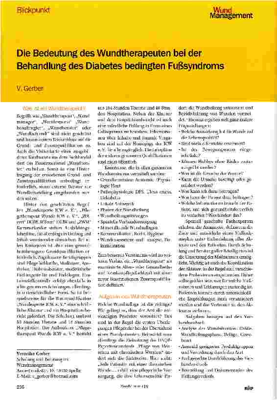 Vorschauseite 1: Die Bedeutung des Wundtherapeuten bei der Behandlung des Diabetes bedingten Fußsyndroms