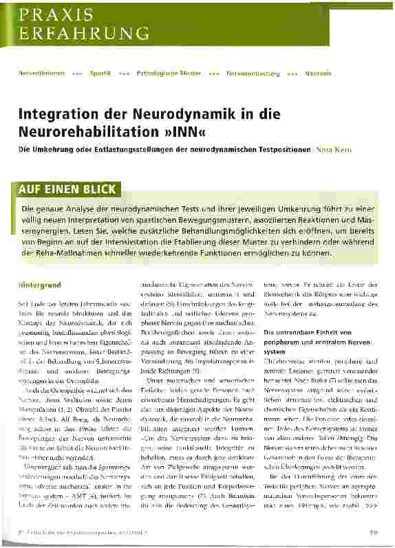 Vorschauseite 1: Integration der Neurodynamik in die Neurorehabilitation »INN«
