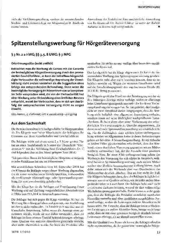 Vorschauseite 1: Spitzenstellungswerbung für Hörgeräteversorgung