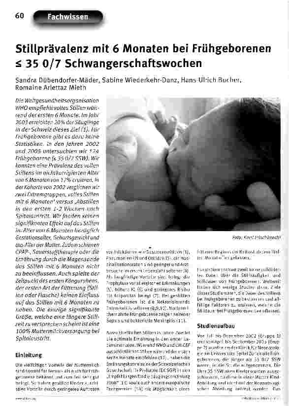 Vorschauseite 1: Stillprävalenz mit 6 Monaten bei Frühgeborenen 35 0/7 Schwangerschaftswochen