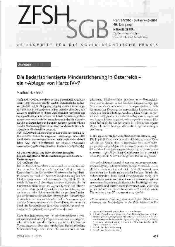 Vorschauseite 1: Die Bedarfsorientierte Mindestsicherung in Österreich -ein »Ableger von Hartz IV«?
