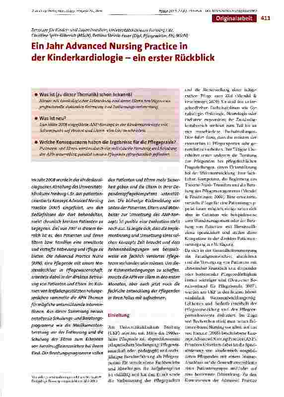 Vorschauseite 1: Ein Jahr Advanced Nursing Practice in der Kinderkardiologie - ein erster Rückblick