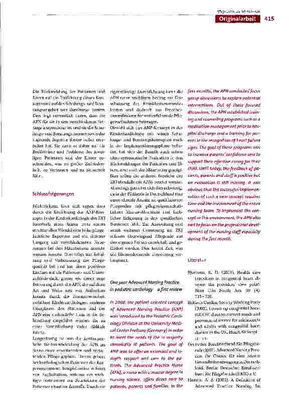 Vorschauseite 5: Ein Jahr Advanced Nursing Practice in der Kinderkardiologie - ein erster Rückblick