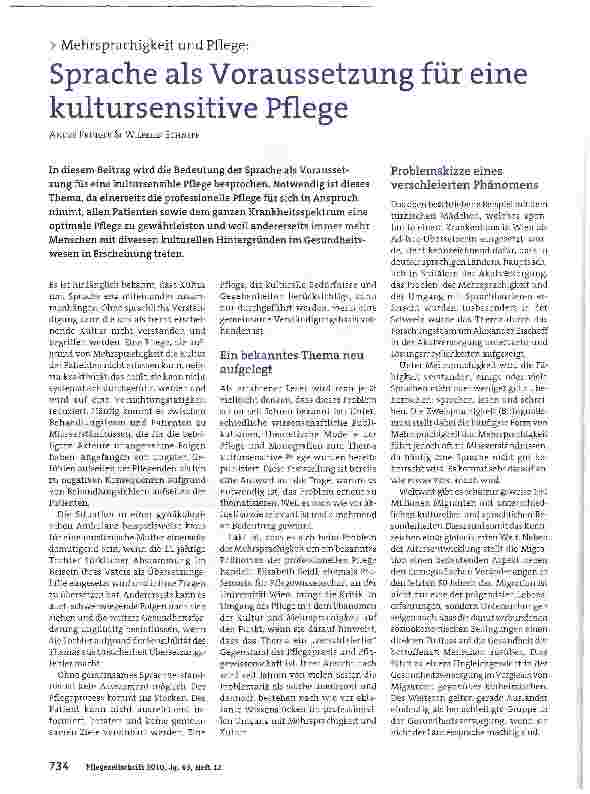Vorschauseite 1: Mehrsprachigkeit und Pflege:Sprache als Voraussetzung für eine kultursensitive Pflege