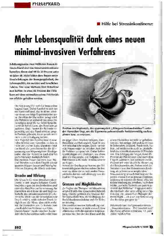 Vorschauseite 1: Mehr Lebensqualität dank eines neuen minimal-invasiven Verfahrens. Hilfe bei Stressinkontinenz