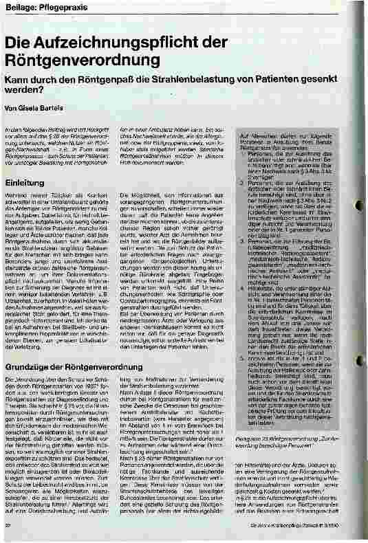 Vorschauseite 1: Die Aufzeichnungspflicht der Röntgenverordnung Kann durch den Röntgenpaß die Strahlenbelastung gesenkt werden?