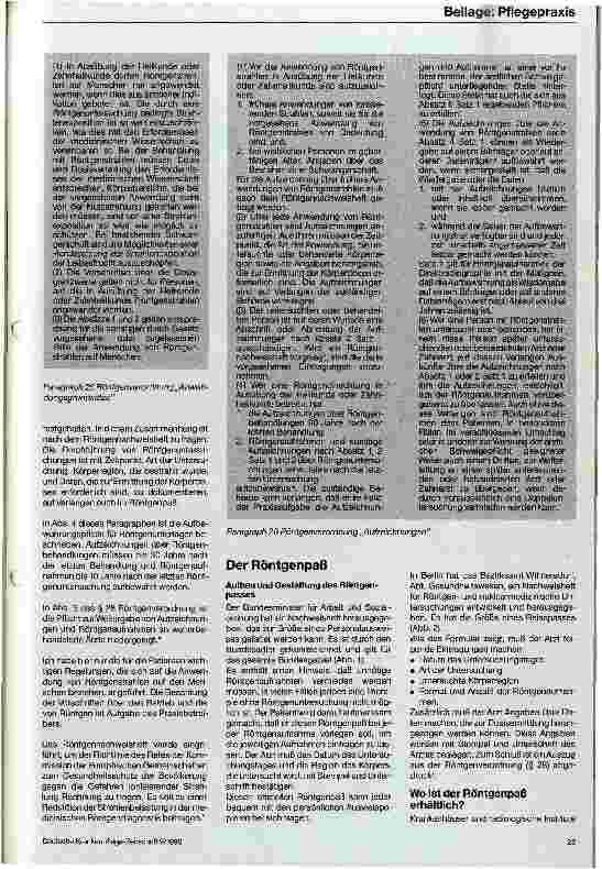 Vorschauseite 2: Die Aufzeichnungspflicht der Röntgenverordnung Kann durch den Röntgenpaß die Strahlenbelastung gesenkt werden?