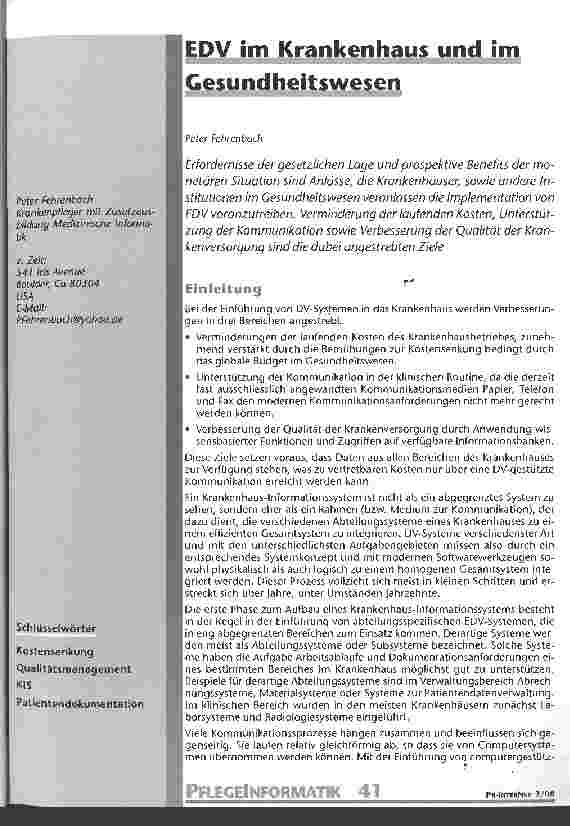 Vorschauseite 1: EDV im Krankenhaus und im Gesundheitswesen