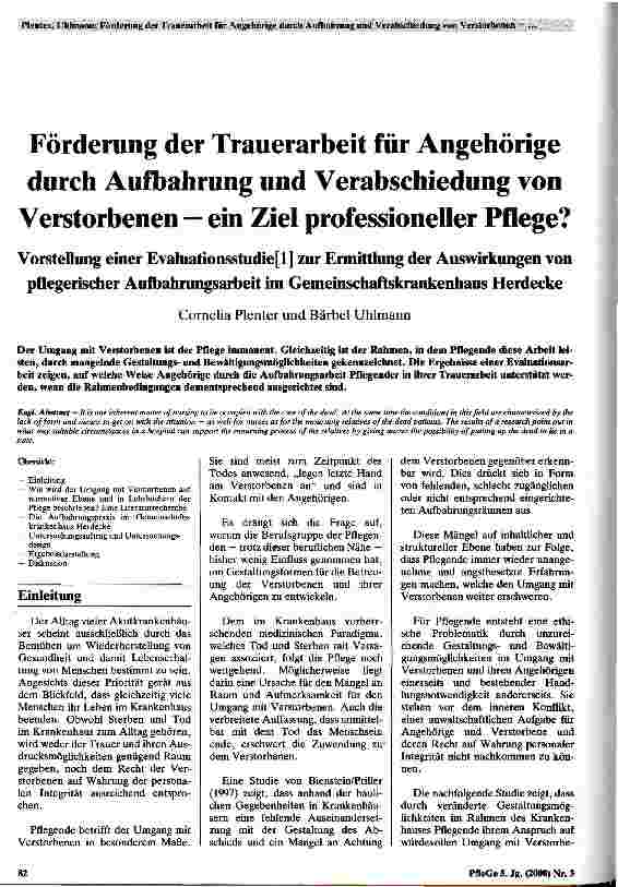 Vorschauseite 1: Förderung der Trauerarbeit für Angehörige durch Aufbahrung und Verabschiedung von Verstorbenen