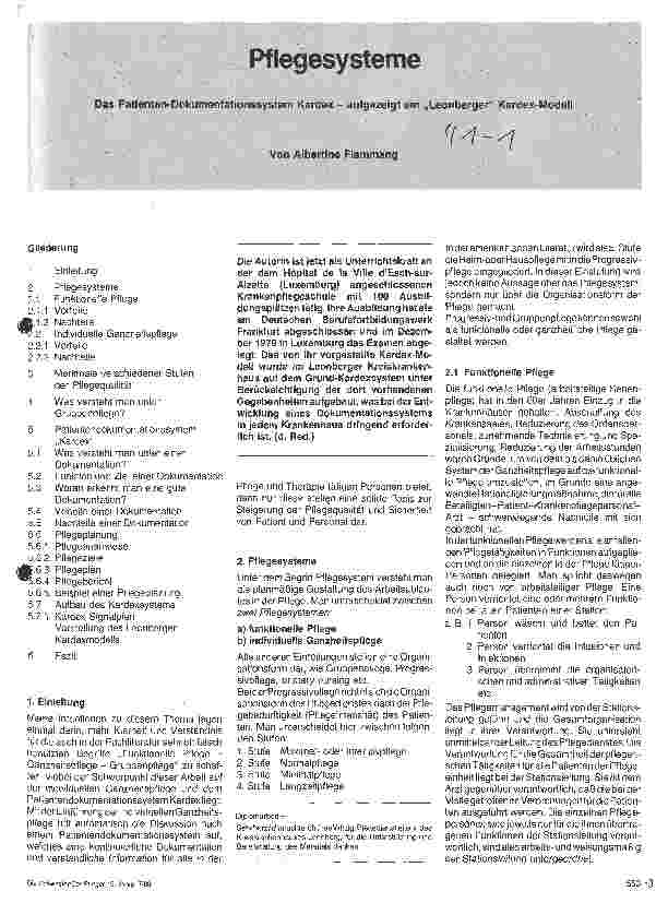 Vorschauseite 1: Pflegesysteme - Das Patienten-Dokumentationssystem Kardex - aufgezeigt am Leonberger Kardex-Modell