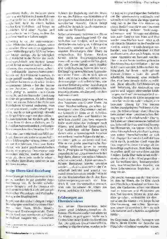 Vorschauseite 2: Der plötzliche Kindstod Wie viel erklärt Verhaltensforschung, Psychoanalyse und Psychosomatik?