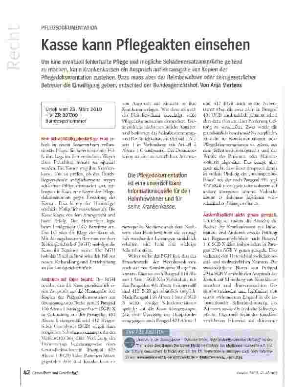 Vorschauseite 1: Kasse kann Pflegeakten einsehen