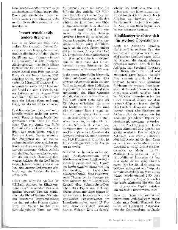 Vorschauseite 2: Gesundheitsbranche verspricht gute Renditen