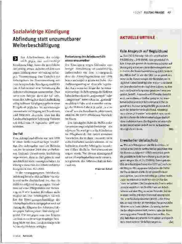 Vorschauseite 1: Sozialwidrige Kündigung Abfindung statt unzumutbarer Weiterbeschäftigung