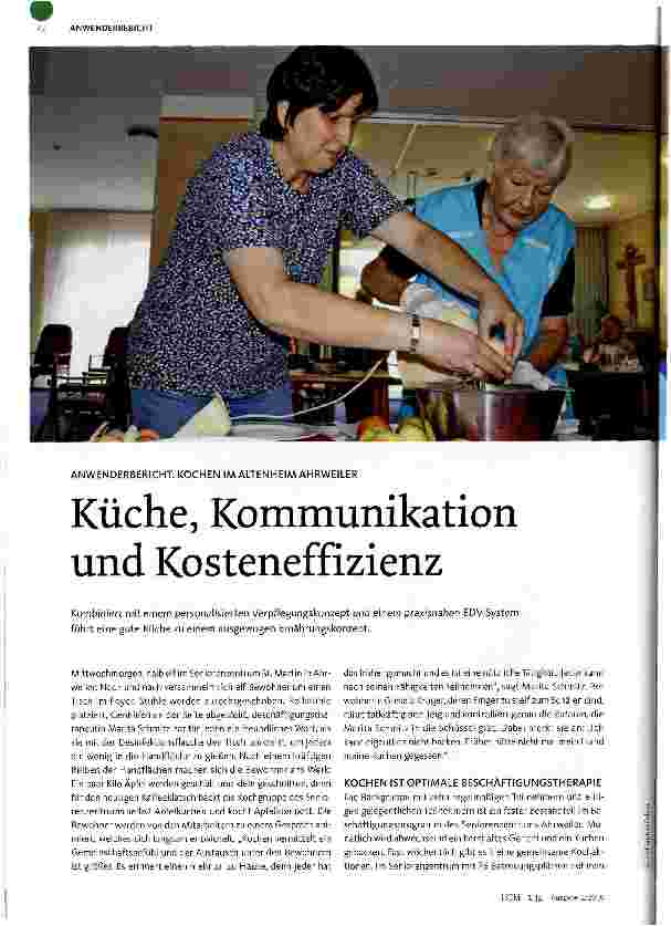 Vorschauseite 1: ANWENDERBERICHT: KOCHEN IM ALTENHEIM AHRWEILERKüche, Kommunikation und Kosteneffizienz