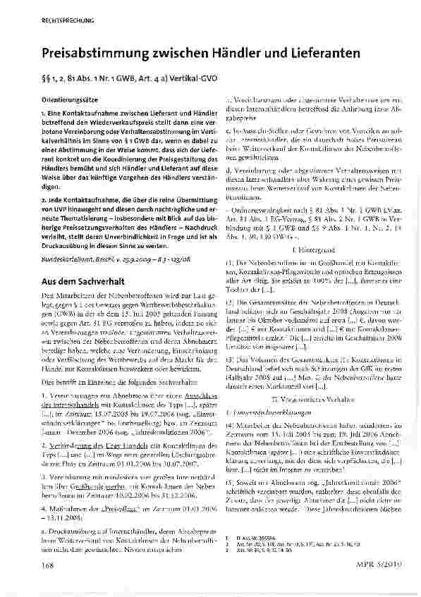 Vorschauseite 1: Preisabstimmung zwischen Händler und Lieferanten