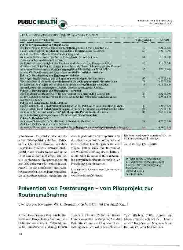 Vorschauseite 1: Prävention von Essstörungen - vom Pilotprojekt zur Routinemaßnahme