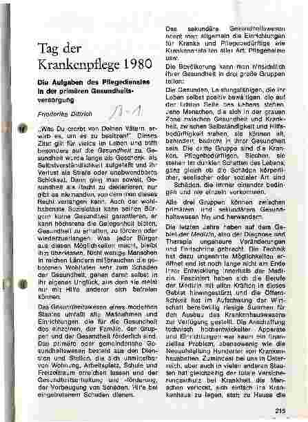 Vorschauseite 1: Die Aufgaben des Pflegedienstes in der primären Gesundheitsversorgung - Tag der Krankenpflege 1980