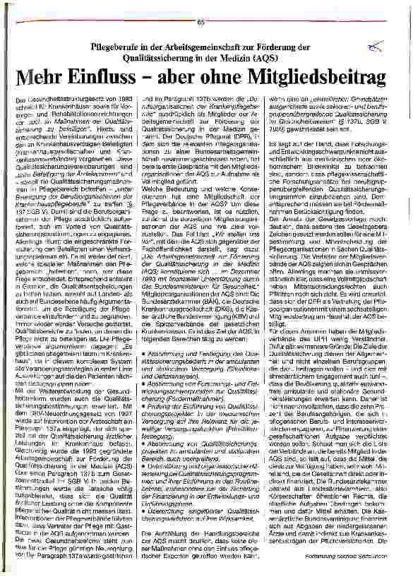 Vorschauseite 1: Mehr Einfluss - aber ohne Mitgliedsbeitrag Pflegeberufe in der AQS