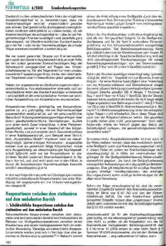 Vorschauseite 2: Umsatzsicherung und Kosteneinsparungen durch Krankenhauskooperationen Steuerliche Komponenten einer Kooperation