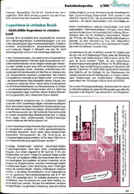 Vorschauseite 5: Umsatzsicherung und Kosteneinsparungen durch Krankenhauskooperationen Steuerliche Komponenten einer Kooperation